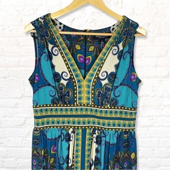 Perceptions New York Paisley V-Neck Sleeveless A-Line Dress Size 8 Stretch - Picture 3 of 10